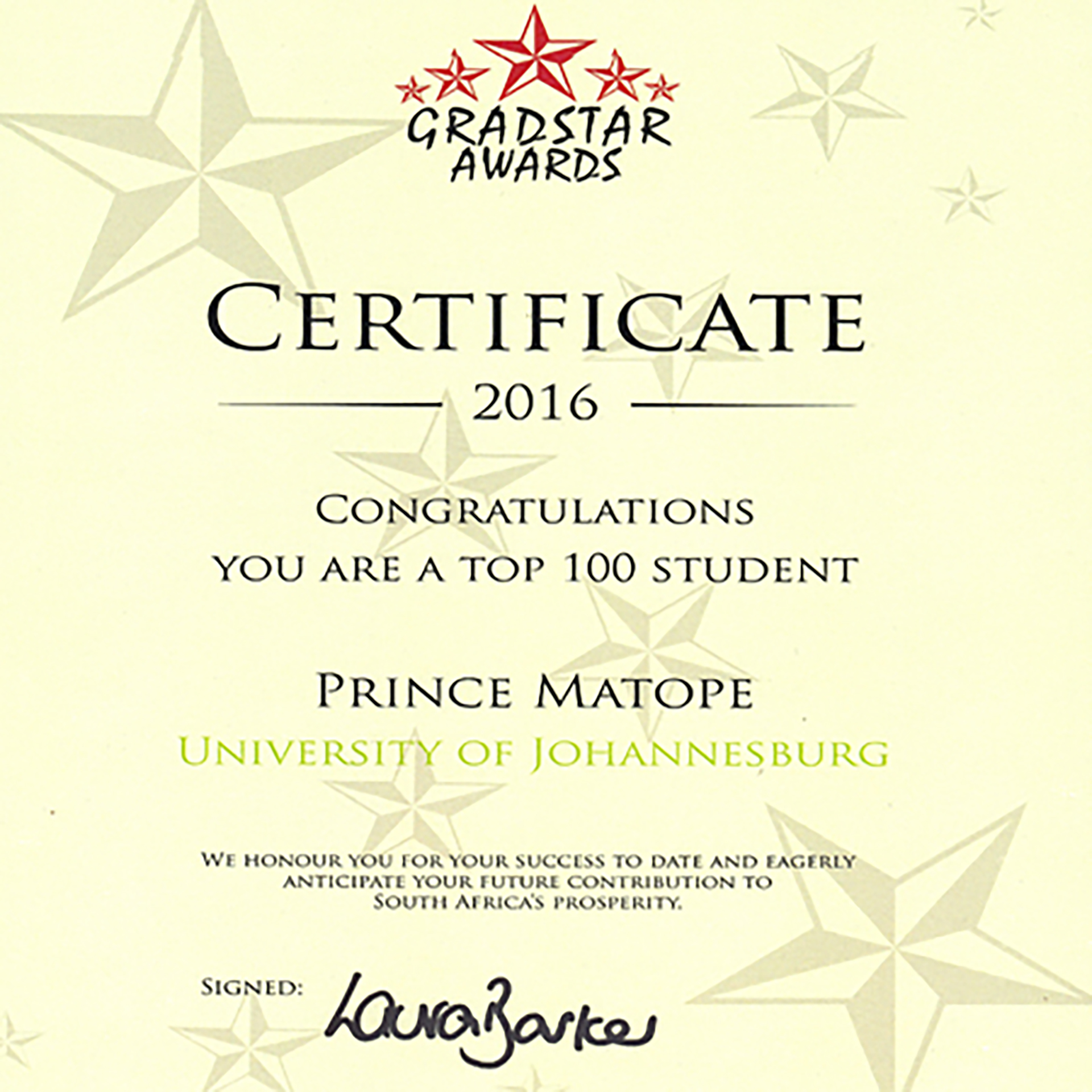 Prince Matope – GradStar Awards 2016