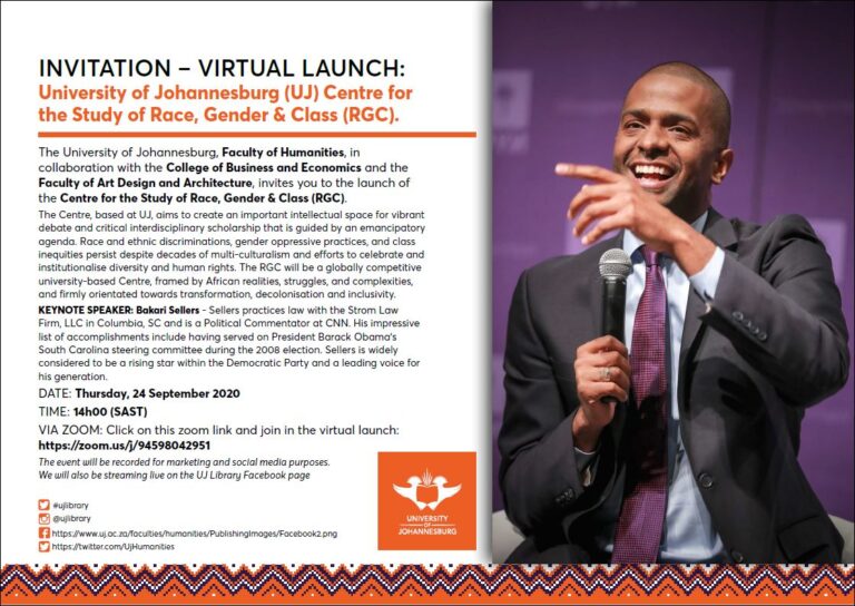 Launch: UJ Centre for the Study of Race, Gender & Class (RGC).