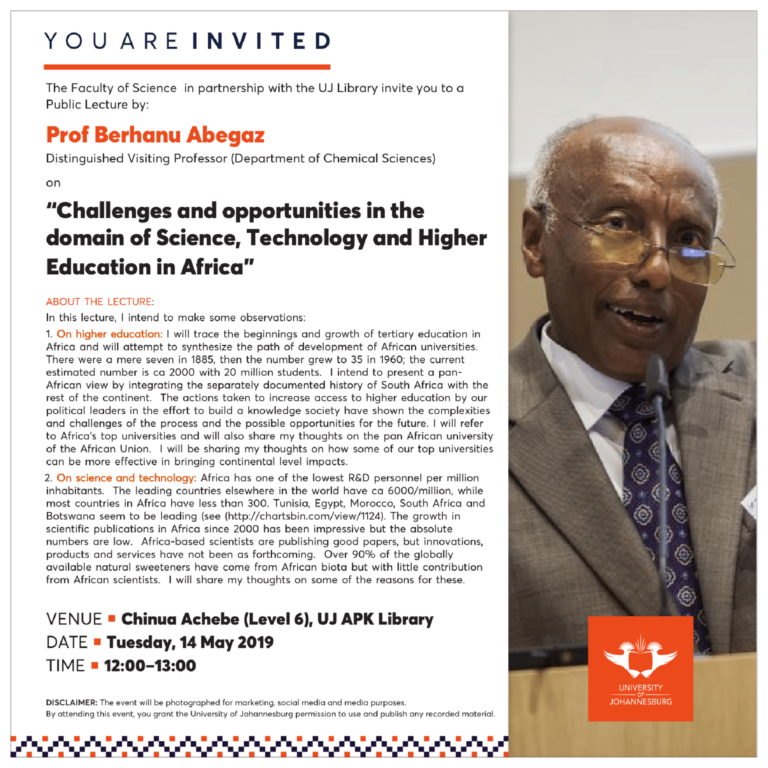 Public Lecture: Challenges and opportunities in the domain of Science, Technology and Higher Education in Africa