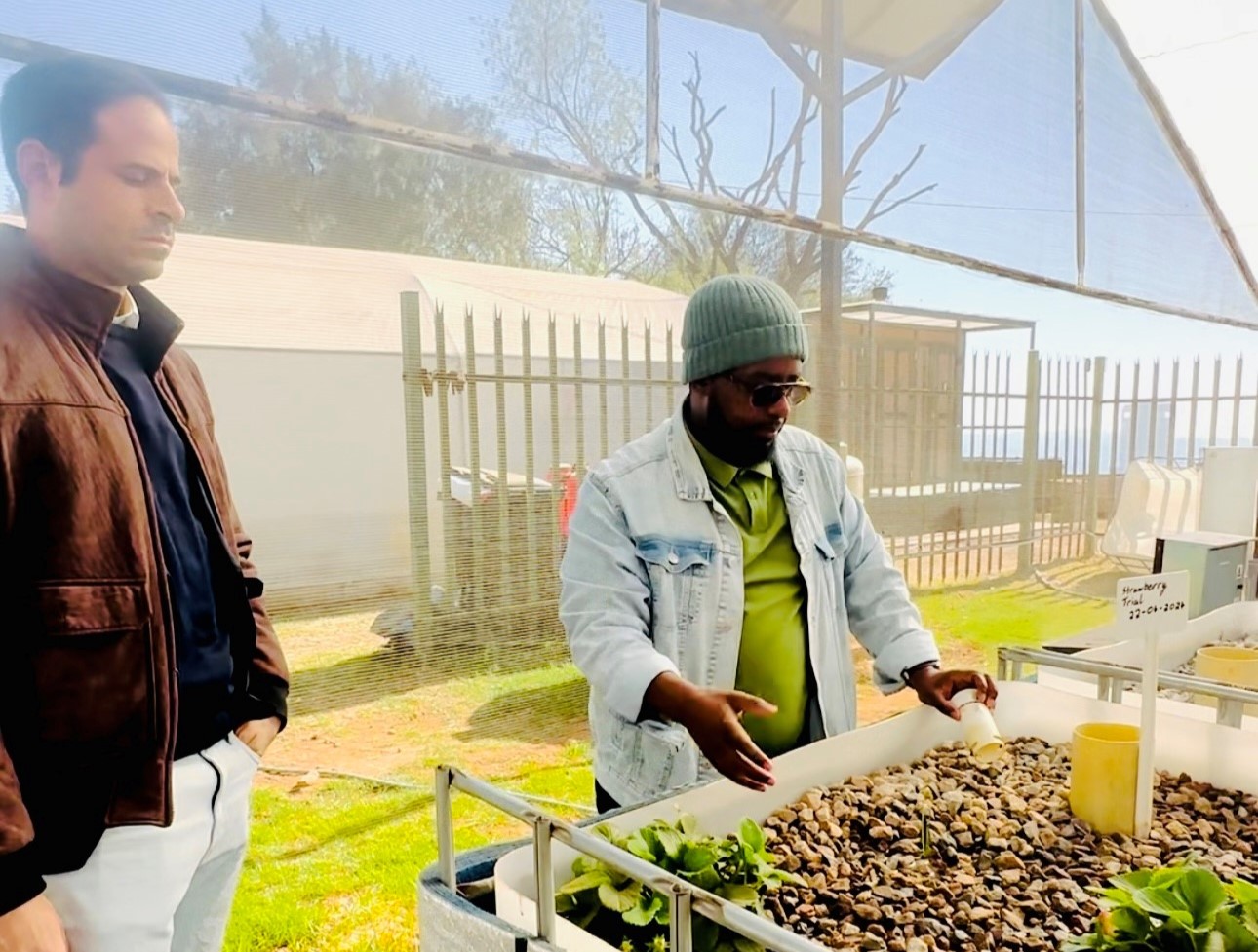 Mr. Andrea Uccello (left) visited the UJ Centre for Ecological Intelligence smart gardens during the site visits.