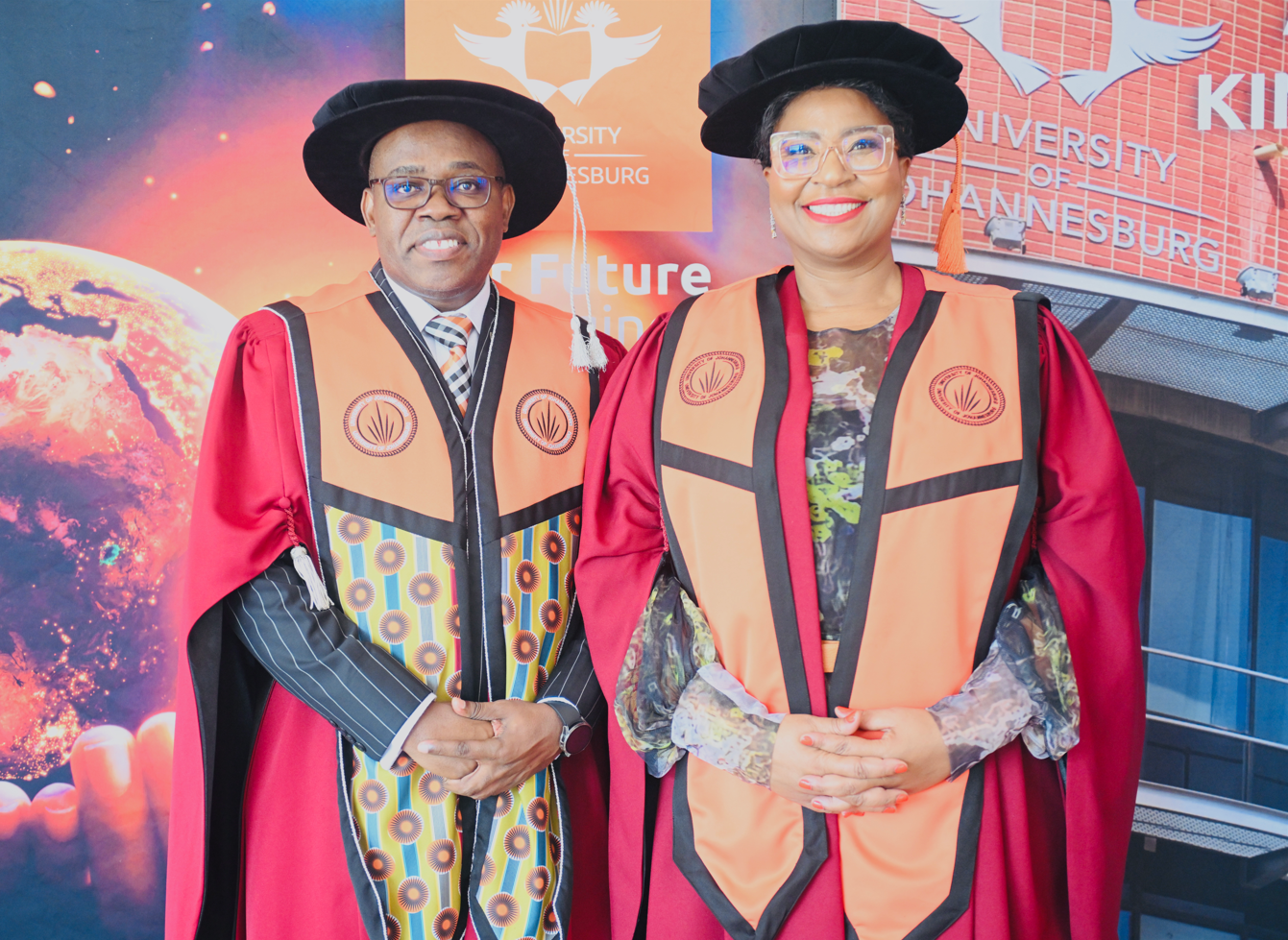 UJ Vice-Chancellor and Principal Professor Letlhokwa Mpedi and Ms Tryphosa Ramano