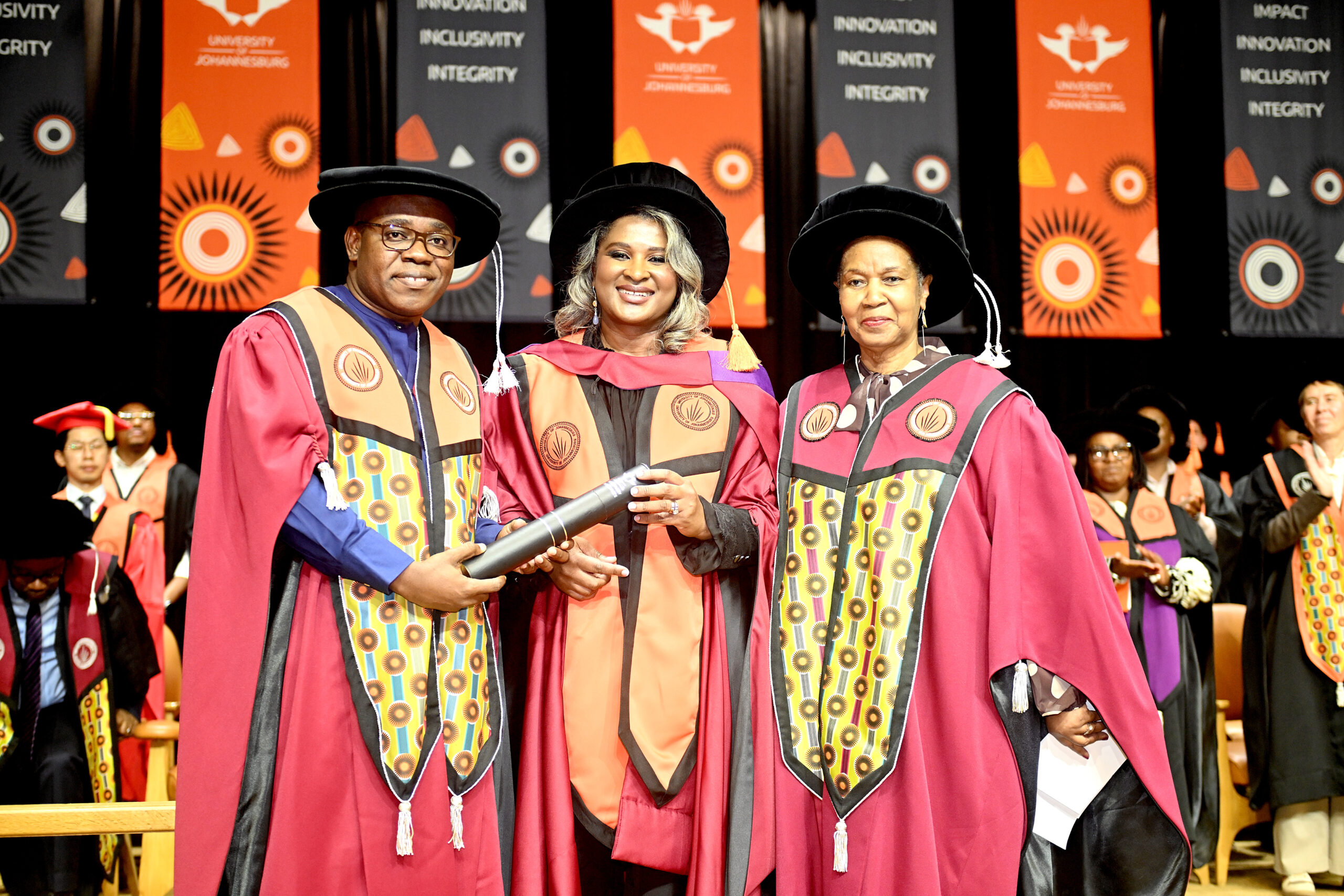 UJ Chancellor Dr Phumzile Mlambo-Ngcuka, Her Excellency Monica Geingos, UJ Vice-Chancellor and Principal Professor Letlhokwa Mpedi