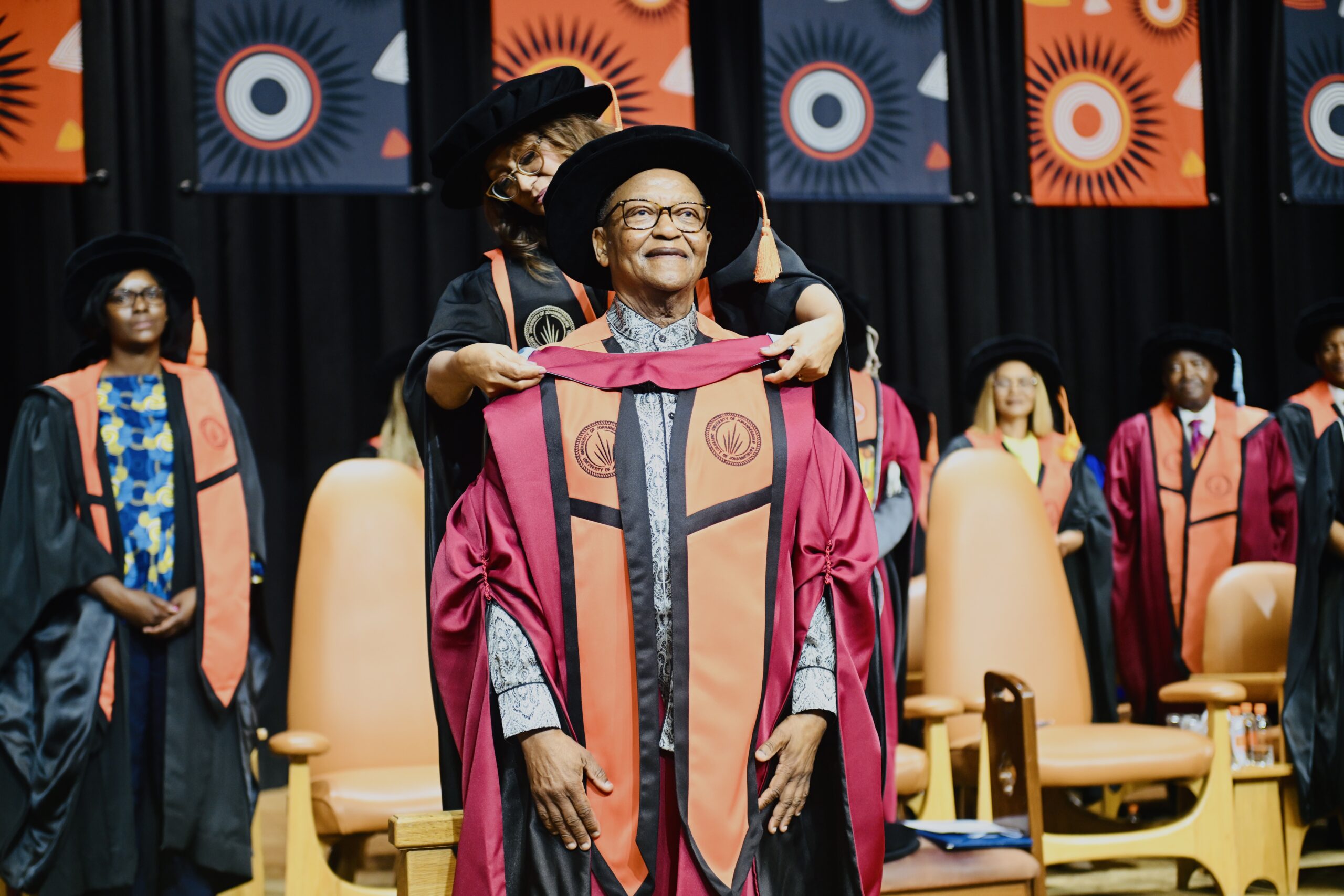 Professor Njabulo Ndebele during the ceremony, receiving his Honorary Doctorate. Photo: University of Johannesburg/Nokuthula Mbatha